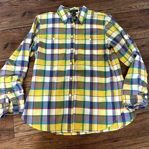 Lauren Ralph Lauren Mens Brushed Plaid Preppy Yellow Button Shirt Medium